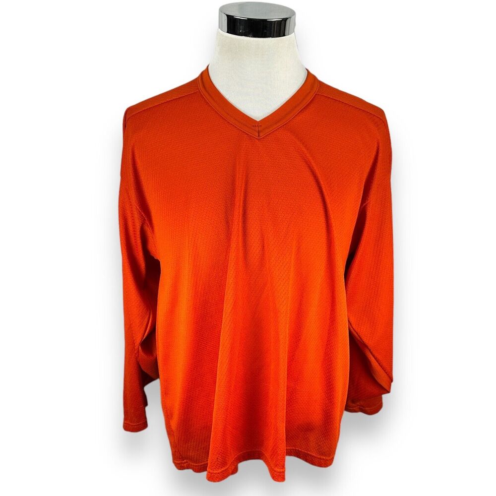 Vintage CCM Maska Air Knit Jersey Mens Large Orange #15 Hockey Blank USA 80s